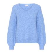 Zachte V-Hals Pullover in Korenbloemblauw Melange Kaffe , Blue , Dames