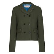 Tropische Wol Dubbelrijige Jas Marni , Green , Dames