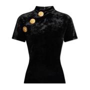 Fluweel top met hoge nek Balmain , Black , Dames