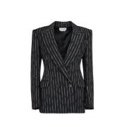 Dubbelrijige Gebroken Pinstripe Wollen Jas Alexander McQueen , Black ,...