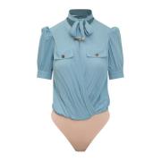 Knoopsluiting korte mouw body shirt Elisabetta Franchi , Blue , Dames