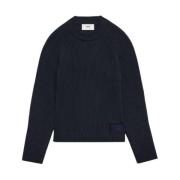 Blauwe Crewneck Sweater met Label Ami Paris , Blue , Heren