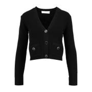 Zwarte Viscose Cardigan met V-Hals en Knoopsluiting Kaos , Black , Dam...