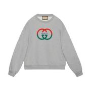 Grijze Melange Katoenen Pullover met Logo Print Gucci , Gray , Heren