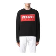 Zwarte Katoenen Trui met Geborduurd Logo Kenzo , Black , Heren