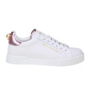 Portofino Sneakers in wit leer met logo parel Dolce & Gabbana , White ...