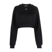 Zwart Wit Cropped Sweatshirt Off White , Black , Dames