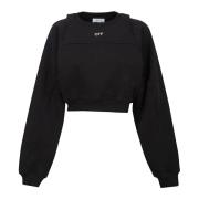 Ronde Crop Crewneck Off White , Black , Dames