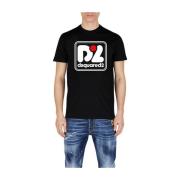 Zwart D2 T-Shirt met Voorkant Print Dsquared2 , Black , Heren