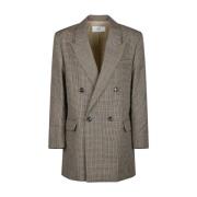 Beige Check Print Blazer Ami Paris , Beige , Dames