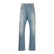 Gewen straight-leg jeans met leren details Versace , Blue , Heren