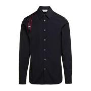 Klassiek Zwart Overhemd met Merk Harnas Detail Alexander McQueen , Bla...