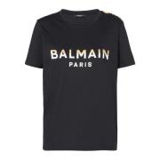 Paris T-shirt met knopen Balmain , Black , Dames