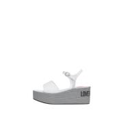 Leren Enkelband Wig Sandalen Love Moschino , White , Dames