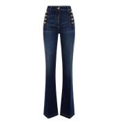 Stretch Denim Palazzo Broek met Zijknopen Elisabetta Franchi , Blue , ...