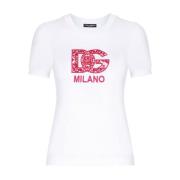 Witte Katoenen T-shirt met Geborduurd Logo Dolce & Gabbana , White , D...