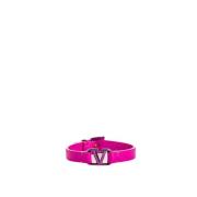 Roze Leren Armband met Gouden VLogo Gesp Valentino , Pink , Dames
