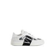 Witte Leren Vl7N Sneakers met Zwarte Logo Band Valentino , White , Her...