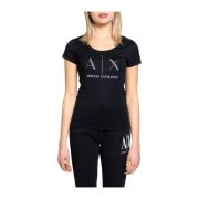 Stijlvol Logo Studs Dames T-Shirt Armani Exchange , Black , Dames