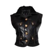 Pre-owned Leather tops Versace Pre-owned , Black , Dames