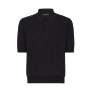 Zijden Polo Shirt met Ton-sur-Ton Logo Borduursel Dolce & Gabbana , Bl...