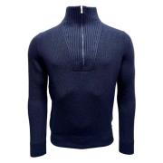 Navy Rainwool Troyer Sweater Gran Sasso , Blue , Heren