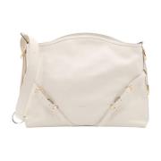 Gehamerde leren schoudertas met logo Givenchy , White , Dames