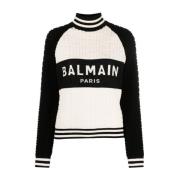 Luxe Monogram Jacquard Logo Sweatshirt Balmain , Beige , Dames