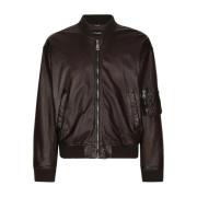 Bruine Leren Bomberjen Dolce & Gabbana , Brown , Heren