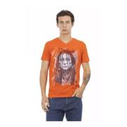 Stijlvolle Oranje V-Hals Katoenen T-Shirt Trussardi , Orange , Heren