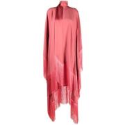 Roze Pioenroos Crepe Kaftan met Franje Taller Marmo , Pink , Dames