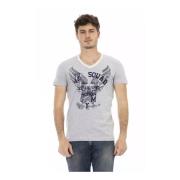 Grijze V-Hals T-Shirt met Front Print voor Heren Trussardi , Gray , He...
