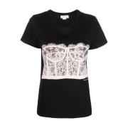 Kanten Korset Print T-Shirt Alexander McQueen , Black , Dames