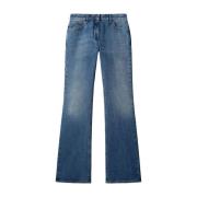 Flared Katoenen Jeans met Logo Patch Off White , Blue , Dames
