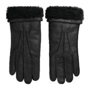 Zwarte Leren Bont Wanten Handschoenen Dolce & Gabbana , Black , Heren