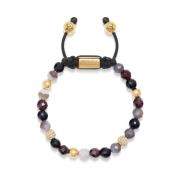 Women's Beaded Bracelet with Botswana Agate, Garnet, Agate and Gold Ni...