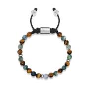 Men's Beaded Bracelet with Aquatic Agate, Brown Tiger Eye and Silver N...