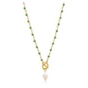Women's Green CZ Wrap Necklace with Pearl Nialaya , Green , Dames
