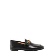 Leren Loafer met Tricolor Detail Gucci , Black , Dames