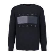 Geborduurde Logo Katoenen Trui Tommy Jeans , Black , Heren