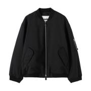 Zwarte gerecyclede polyester jas met geribbelde afwerking Jil Sander ,...