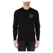 Katoenen en Cashmere Crewneck Sweater Versace Jeans Couture , Black , ...