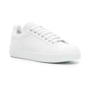 Witte Leren Sneakers met Ingegraveerd Logo Dolce & Gabbana , White , D...