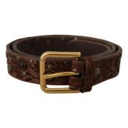 Geperste Gouden Gesp Leren Riem Dolce & Gabbana , Brown , Heren