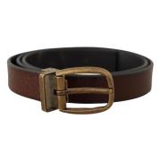 Vintage Stijl Leren Riem met Messing Gesp Dolce & Gabbana , Brown , He...