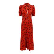 Zijden jurk met rozenprint Alessandra Rich , Red , Dames