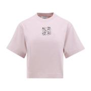 Bling Leaves Katoenen T-Shirt Off White , Pink , Dames
