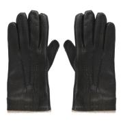 Zwarte Leren Wol en Kasjmier Handschoenen met Geborduurde Details Orci...