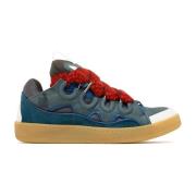 Blauw en rood leren Curb Sneakers Lanvin , Blue , Heren