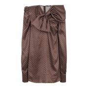 Korte jurk met grote strik en mini monogram print Balmain , Brown , Da...